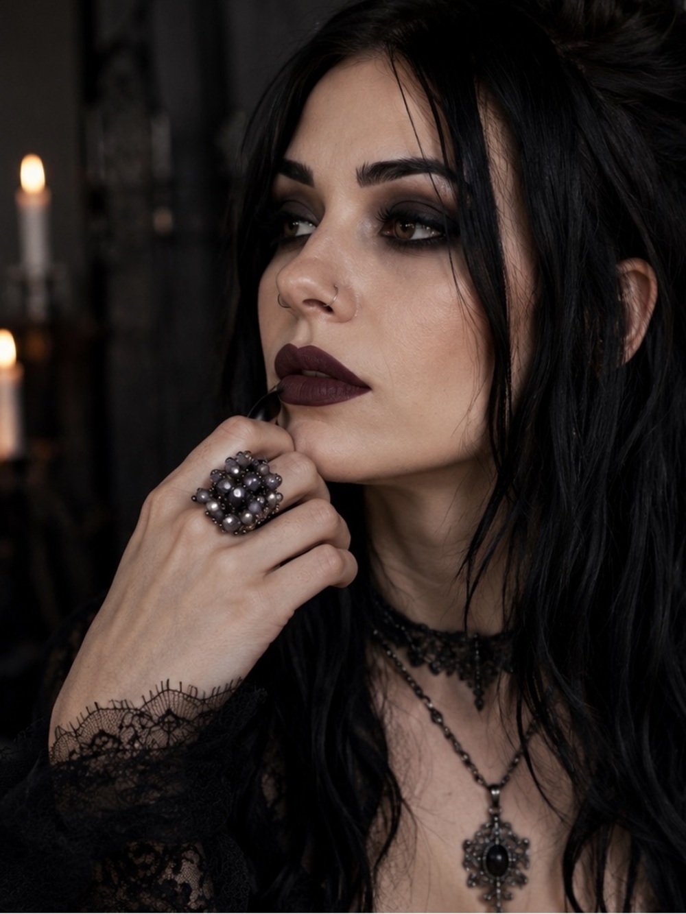 Chunky Black & Gunmetal Beaded Statement Ring | Stretch Cocktail Ring